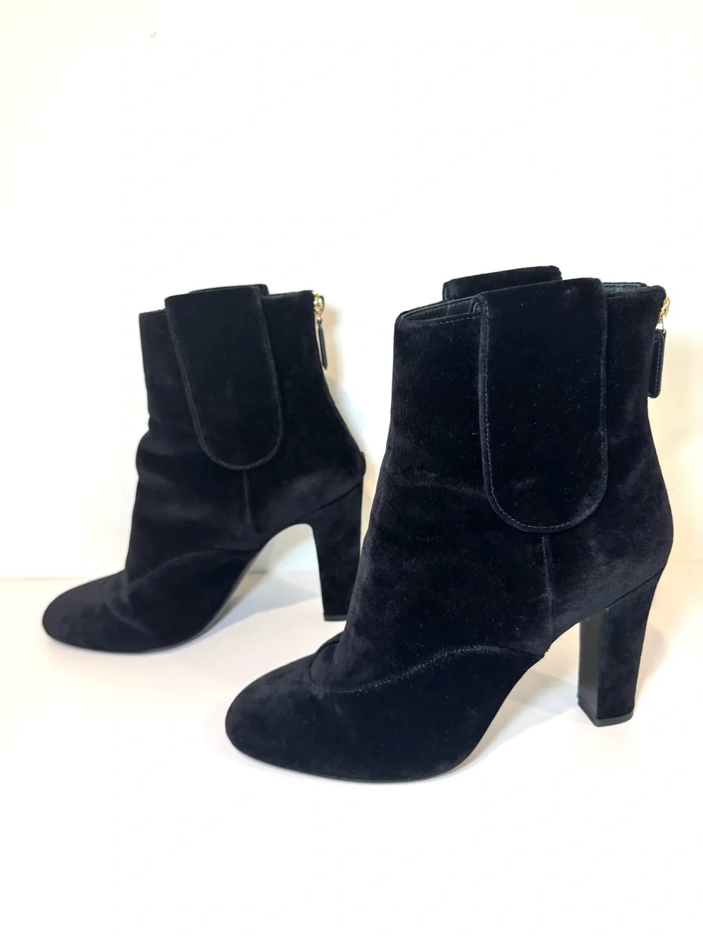Chanel Black Velvet CC Logo Gold Medallion Coin Ankle Boots Sz 39